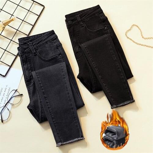 Winter Pants Women New High Waist Skinny Stretch Jeans Plus Size 4XL Plus Velvet Denim Trousers Female Casual Pencil Pants 699