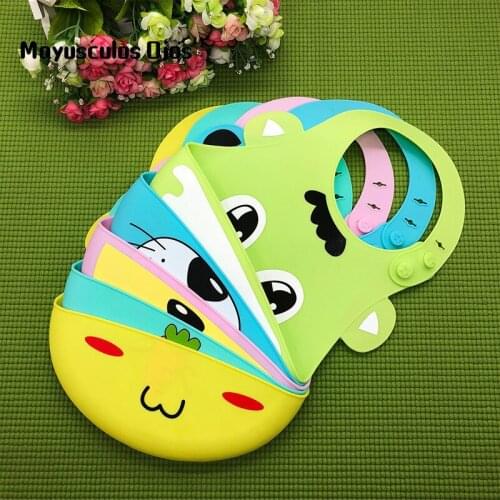 1PC Baby Food Grade Silicone Bibs Childrens Dinner Pockets Waterproof Disposable Cartoon Rice Bowls Bibs