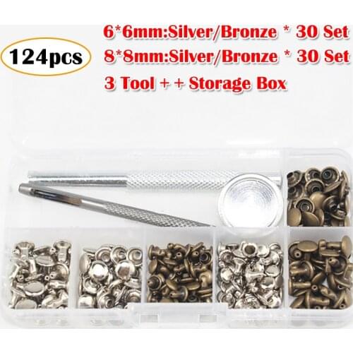 124pcs 6mm/8mm Metal Double-Sided Rivet Snap Button Leather Craft Bag Snap Fasteners Fixing Tool DIY Sewing Accessories Kit