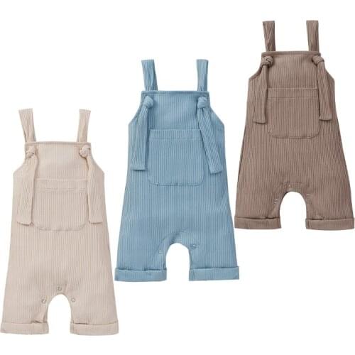 2021 New Baby Suspender Shorts Overalls Boys Girls Summer Clothes Sleeveless Casual Loose Pocket Toddler Romper Jumpsuits 0-24M