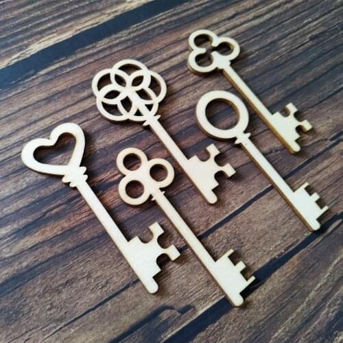 50pcs Wooden Keys For Scrapbooks Skeleton Keys Wedding Keys Vintage Style Wooden Party Decor Laser Cut