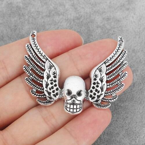 8PCS Antiqeu Large Angle Wings Feather Charms Skull Skeleton Pendants Connector for DIY Findings Jewelry Necklace