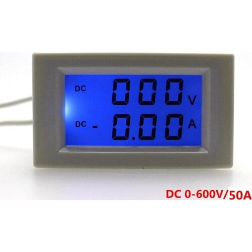 DC 0-600V/50.0A Vol Amp Tester Meter DC Ammeter Voltmeter Power Supply DC 3-40V With Blue Backlight