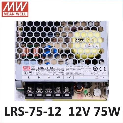 MEANWELL LRS-75-12 DC 12V switching power supply 85-264VAC input 75W 12V 6A Meanwell power supply driver For LED Strip UL CE CB
