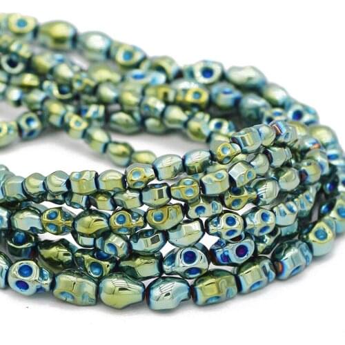 4/6/8MM Natural Stone Green Skull Head Hematite Spacers Charm Loose Beads For Jewelry Making Bracelet NecklaceDIY Accessories