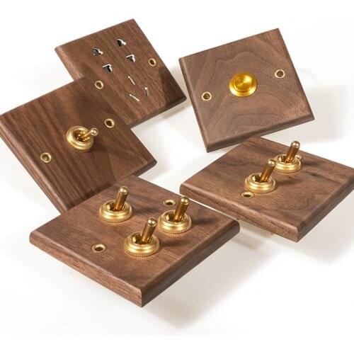 Household Wall Light Toggle Switch Panel Retro Black Walnut Solid Wood Brass Old-fashioned Personality Creative 2 Way Switch