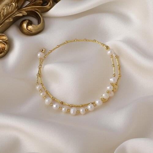 XiaoboACC Freshwater Pearl Double-Layer Bracelets Korean Retro Temperam Women Jewelryent Princess Girl Adjustable Bangle