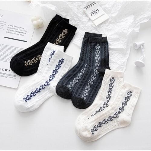 JK bowknot socks women sweet girl spring and summer thin cotton Japanese Korean retro ins tide stockings autumn love socks