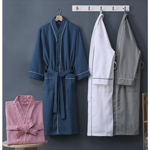 Beauty salon dressing hotel cotton bathrobe thin summer cotton waffle bathrobe couple nightgown comfortably home dressing gown