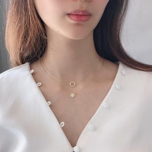 925 Sterling Silver Mini Short Necklace Round Circle White Zircon Tooth Gear Pendant Necklaces Gold Leaf Pearl Choker Jewelry