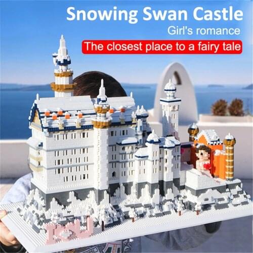 ZRK 7828 World Famous Architecture Model Set Snowing Swan Castle Micro Mini Blocks Germany Building DIY 8288pcs Assembly Blocks