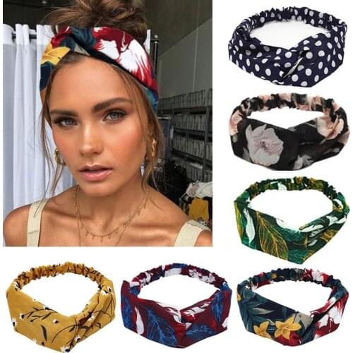 Fashion Women Girls Summer Bohemian Hair Bands Print Headbands Vintage Cross Turban Bandage Bandanas HairBands Hair Accessories