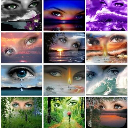 HUACAN Diamond Art Painting Kits Landscape 5D DIY Diamond Embroidery Sale Portrait Eye Pictures Of Rhinestones Mosaic Wall Art