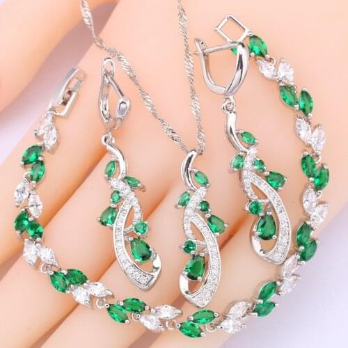 925 Silver Jewelry Sets For Women Wedding Green White Purple Zircon Bracelet Earrings Rings Necklace Pendant Birthday Gift