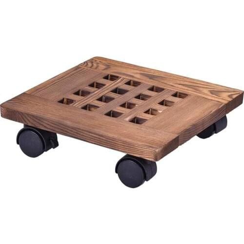 New 10 Inch Rolling Wooden Planter Caddy Potted Plant Stand with Wheels Square Flower Pot Rack Indoor Planter Trolley