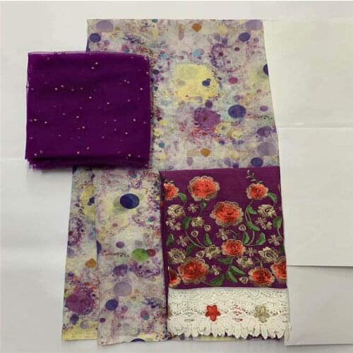 2021 Latest High Quality 100% Cotton Embroidery 2+5+2 Yards Lace Fabric 3 Piece Set For Womens Dress! LXFO12261