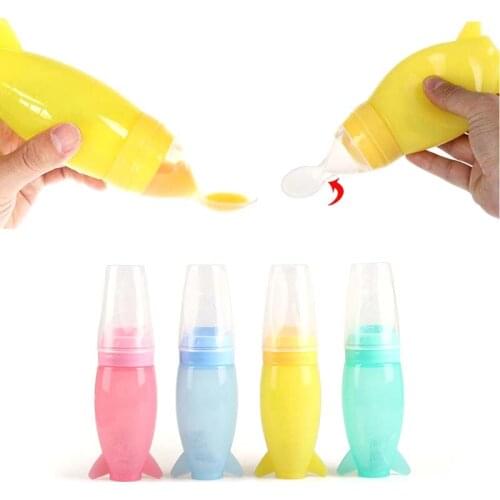New Hot Brand Squeeze Silicone Baby Bottle Spoons Feeder Baby Feeding Spoon Without Bpa 4 Color