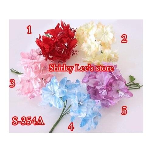 Wholesale--120 BUNCHES=720pcs X Medium Multi Color Fabric Star Flower Bunch W/Wired Stem,SCRAPBOOKING