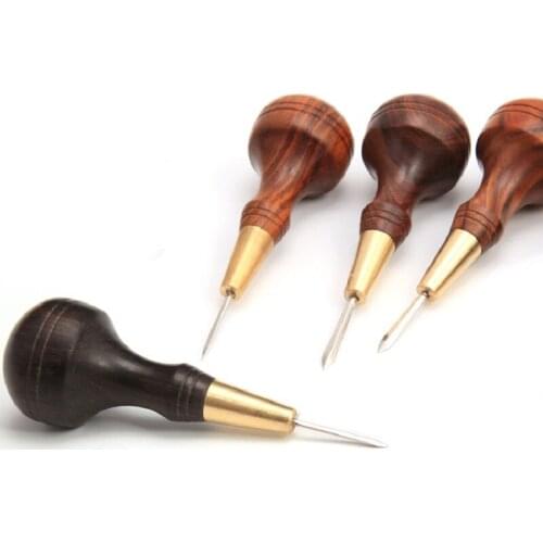 Sharp Awl for Leather Diamond Shape Stitching Taper Awl Ebony Leather Craft Scratch Blackwood Handle Sewing Punch Tools