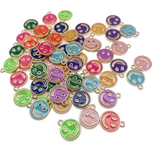 Peixin 10Pcs Colorful Smiley Enamel Charms Handmade Alloy Pendant Keychain Earrings DIY jewelry making Accessories Wholesale