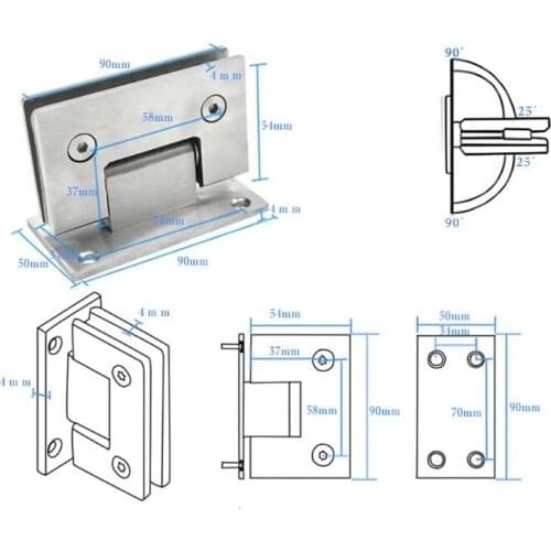 8-12mm Glass Door Hinge Bathroom Shower Door Frameless Bracket Wall Mounted Door Hinges 875F