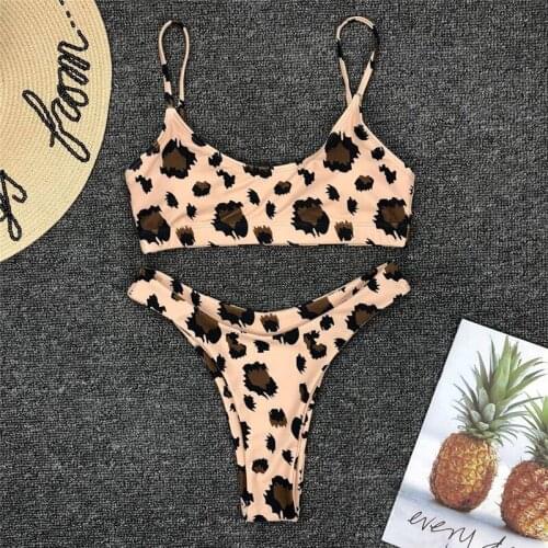 Sexy Women Swimsuit Two Pieces Leopard Print Bikini Set Push up Padded Swimwear Beachwear Bathing Suit