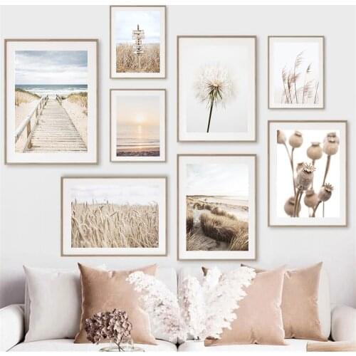 Beach Landscape Poster Sand Grass Dandelion Art Canvas Painting Wheat Reed Print Nordic Wall Art Pictures Living Room Home Decor