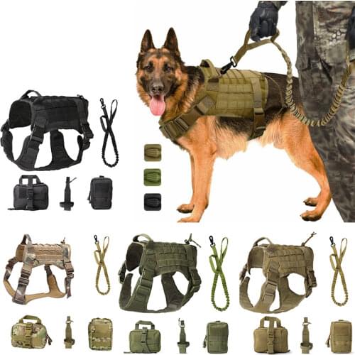 Adjustable Tactical Service Dog Vest Training Hunting Molle Nylon Water-resistan Military Patrol Dog Harness with Handle Hunting