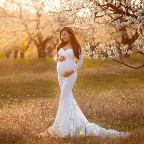 Sexy Lace Maternity Dresses For Baby Showers Photo Shoot Long Fancy Pregnancy Maxi Gown Elegence Pregnant Women Photography Prop