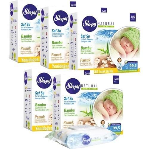 Sleepy Newborn Wet Towel Cotton With Bamboo Lid 5(3x40) (600 Sheets)