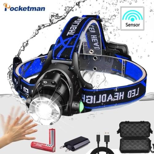 Super Powerful Motion Sensor Led Headlamp V6/L2/T6 USB Rechargeable Headlight Bright Flashlight 18650 Battery LED Headlight