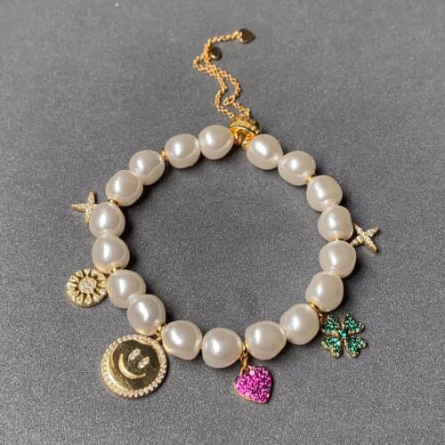 UMGODLY Fashion Brand Bracelet Gold Color Pearl Smiling Face Love Heart Four Leaf Cubic Zirconia Earrings Women Festival Jewelry