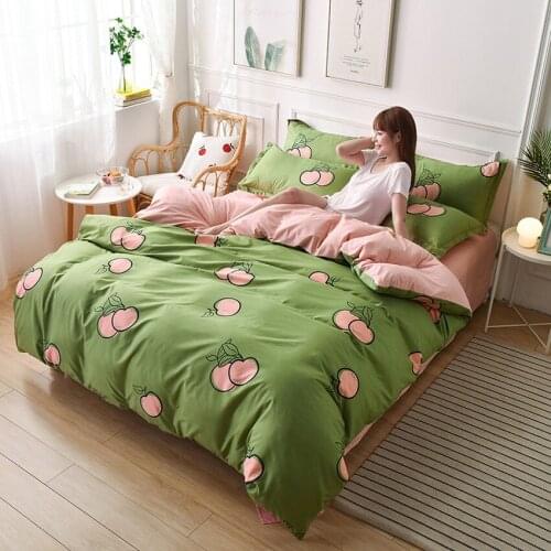 Stripe Cartoon Bee 4 In 1 Polyester Bedding Set Comforter Cover Simple Flat Bed Sheet Pillowcases Bed Cover Single Queen King