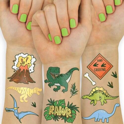 6Sheets Dinosaur Temporary Tattoo Stickers Children Birthdays Gifts Waterproof Fake Tattoos Sticker Dinosaur Theme Party Favors
