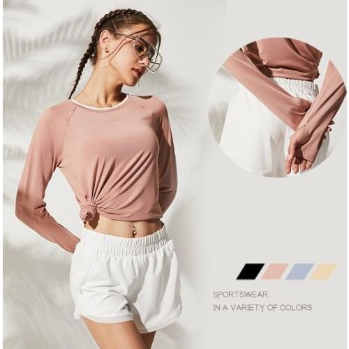 Long Sleeve Thumbholes Women Running T-shirt Breathable Coverage Training or Yoga shirt Tees Fitness Clothing Woman Top