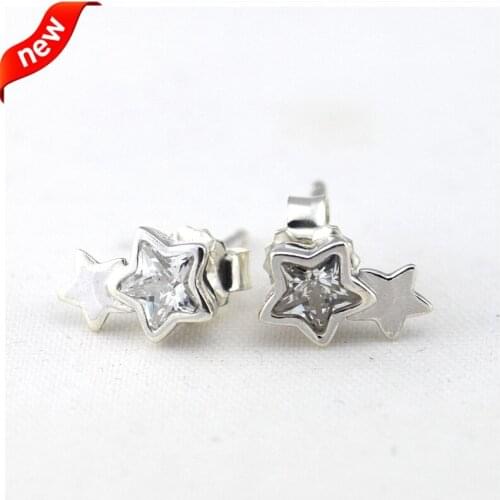 CKK 925 Sterling Silver Starshine Twin Star Silver Stud Earrings For Women Original Fashion Jewelry Making