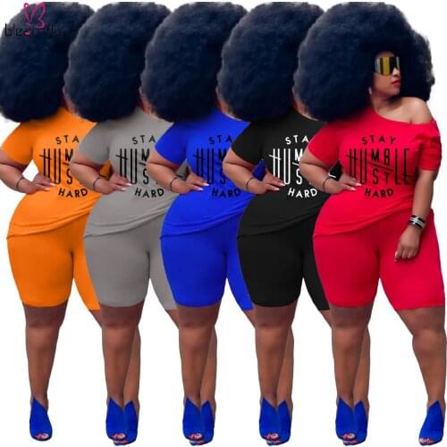 Women Tracksuit 2 Piece Set Letter Printed Plus Size 4XL 5XL Two Piece Biker Short Set For Women Summer Jogging Workout Suits