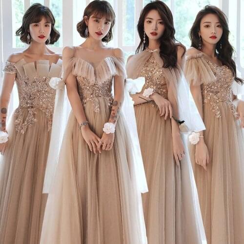 Bridesmaids Dresses Short V-Neck Spaghetti Straps Sequined Embroidery Lace Tulle Off The Shoulder Women Wedding Party Gown E433