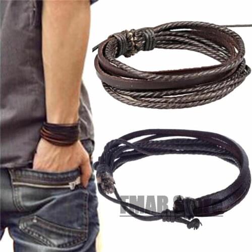 1pcs Leather Wrap Braided Wristband Cuff Punk Men Women Hot Surfer Bracelet Bangle Couples Bohemia Jewelry