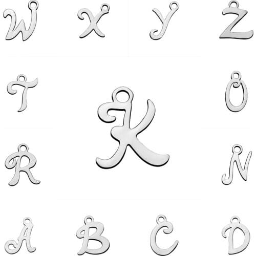 10x 26 Letters A-Z Titanium Polished Laser Cut Initials Charms Alphabet Pendant DIY Dangle Bracelet Jewelry Making T407