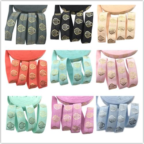 10yards16mm Sea Shell Print Fold Over Elastic FOE Ribbon bady Headband Diy Party Wedding Sewing Gift Decoration