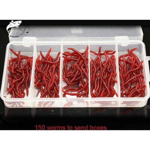 150pcs/box Soft Red Worms Lure Earthworm Fishing Baits 40mm Maggots Grubs Sea Fishing Artificial Wobbler Rubber Soft Bait Jigs