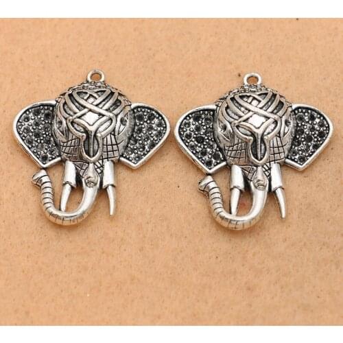 2PCS Antique Silver Plated Elephant Charm Pendant for Bracelet Necklace Jewelry DIY Making Accessories 35x32mm