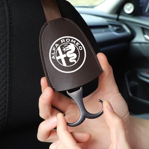 2Pcs PU Leather Car Seat Back Hooks Universal Interior Accessories For Alfa Romeo Giulietta Giulia Mito GT Stelvio Spider