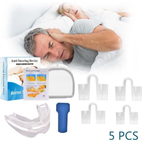 5PCS/Lot Anti Snoring Nasal Dilators Mouth Guard Mouthpiece Anti-Snore Solutions Set Sleep Care Tools for Men Women Better Sleep