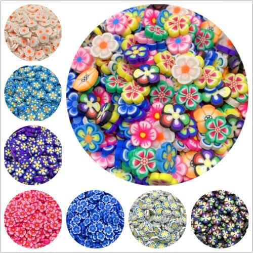 50pcs/Lot 10mm Clay Slice Round Shape Flowers Polymer Clay Beads For Jewelry Making DIY Handmade Scrapbooking Accessories