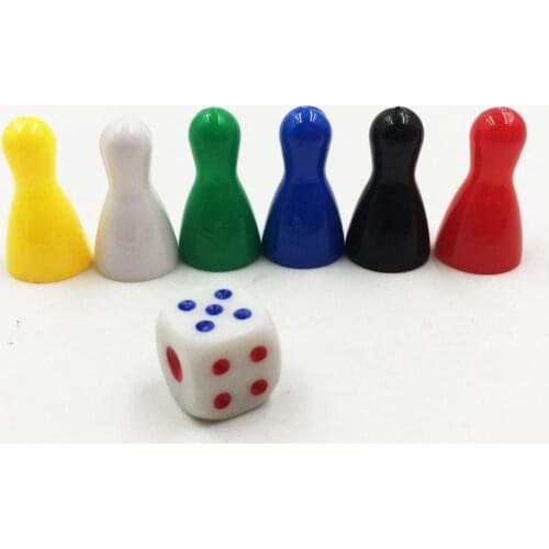 6x Plastic Chess Pieces with Dice, Replacement Chessmen Figure Figurine Pawns for Ludo, Strategy Board Games - Six Colors
