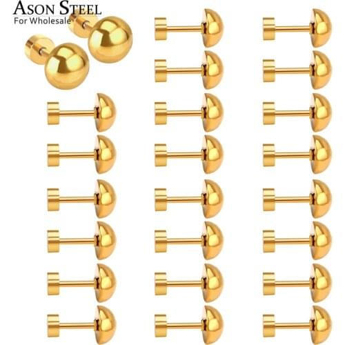 ASONSTEEL Stainless Steel 4-8mm Surgical Ball Stainless Steel Stud Earrings 12 Pairs/lot