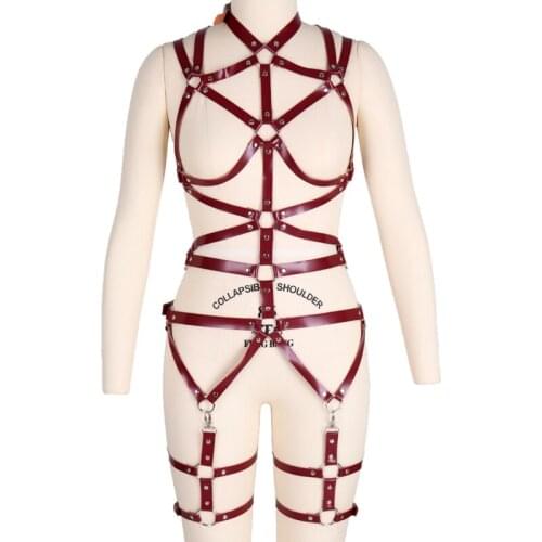 Bdsm Sexy Leather Full Body Harness Suspenders Cage Women Neck To Leg Bondage Straps Goth Garter Belt Punk Sex Erotic Lingerie