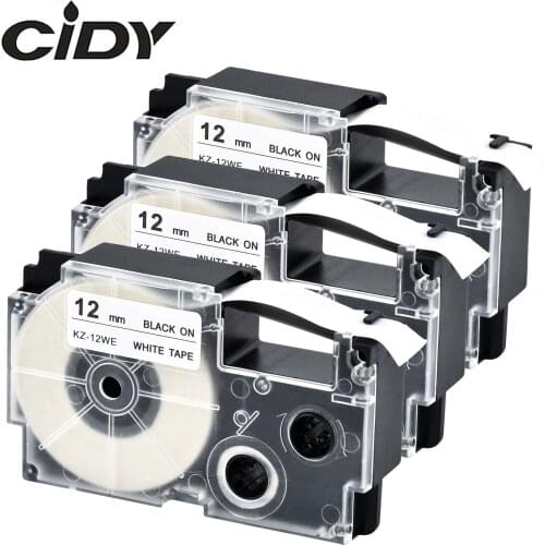 CIDY 3pcs XR-12WE XR 12WE XR12WE Casio 12mm black on white label adhesive tape cartridge for KL-60-L KL-120 KL-100 label maker